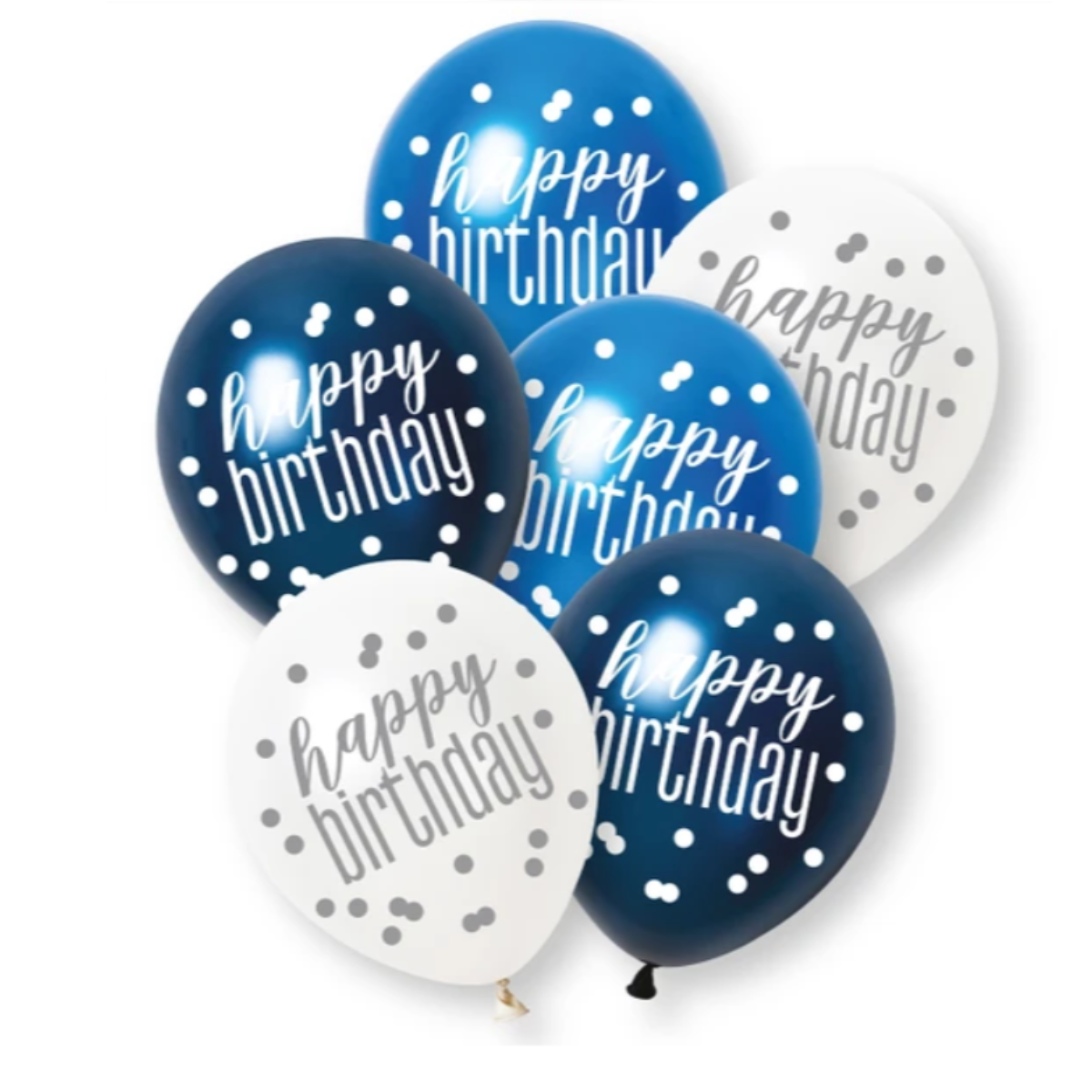 Unique Balloons - 6 x 12" Happy Birthday Blue & Silver Glitz