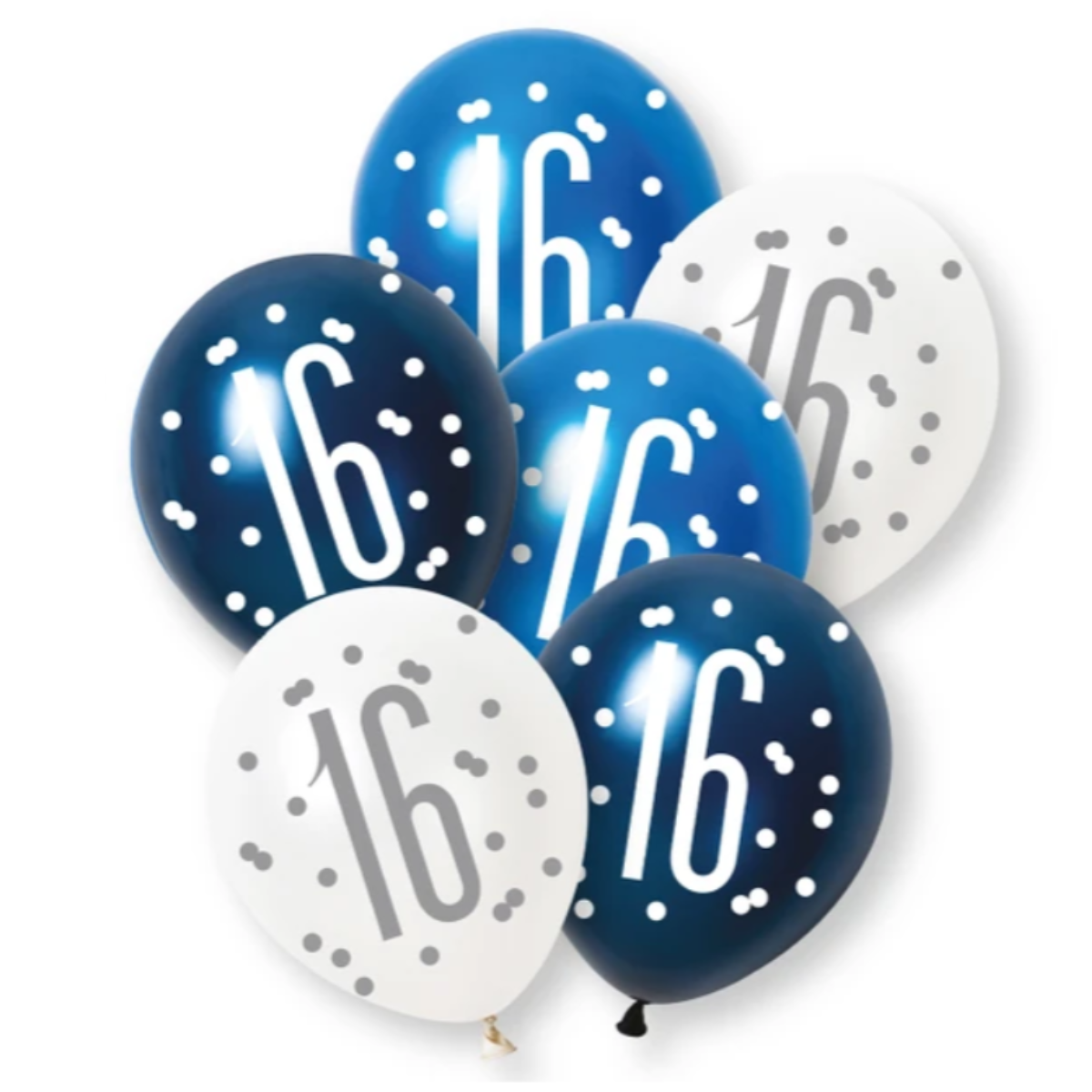 Unique Balloons - 6 x 12" Age 16 Blue & Silver Glitz