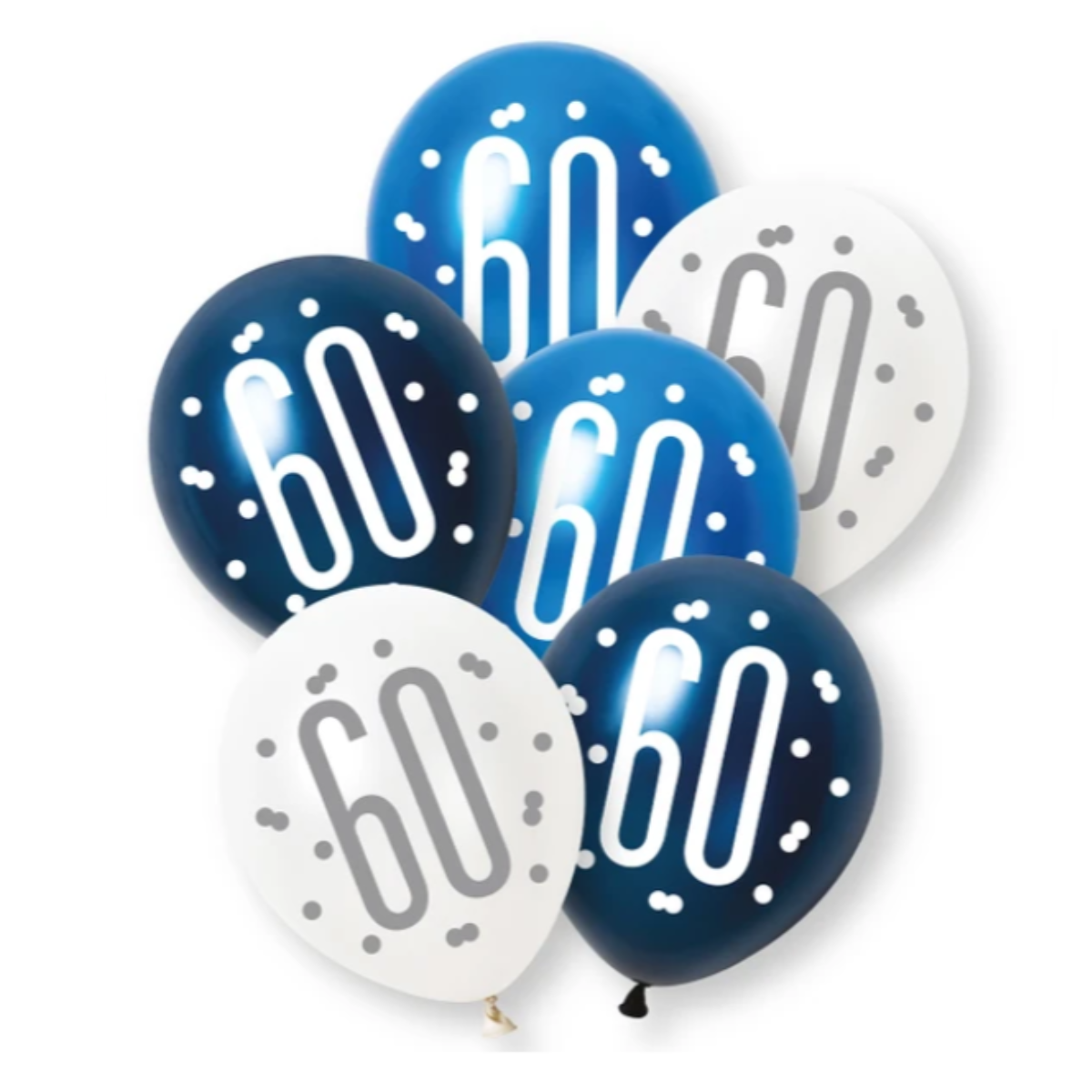 Unique Balloons - 6 x 12" Age 60 Blue & Silver Glitz