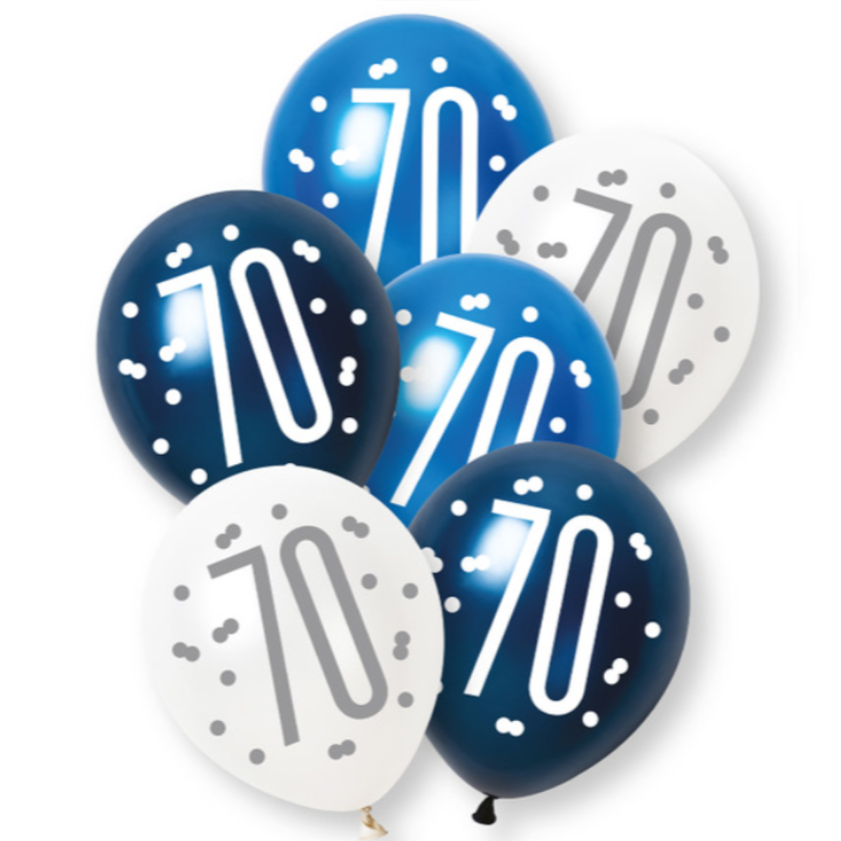 Unique Balloons - 6 x 12" Age 70 Blue & Silver Glitz