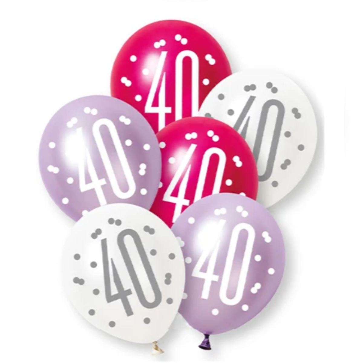 Unique Balloons - 6 x 12" Age 40 Pink & Purple Glitz