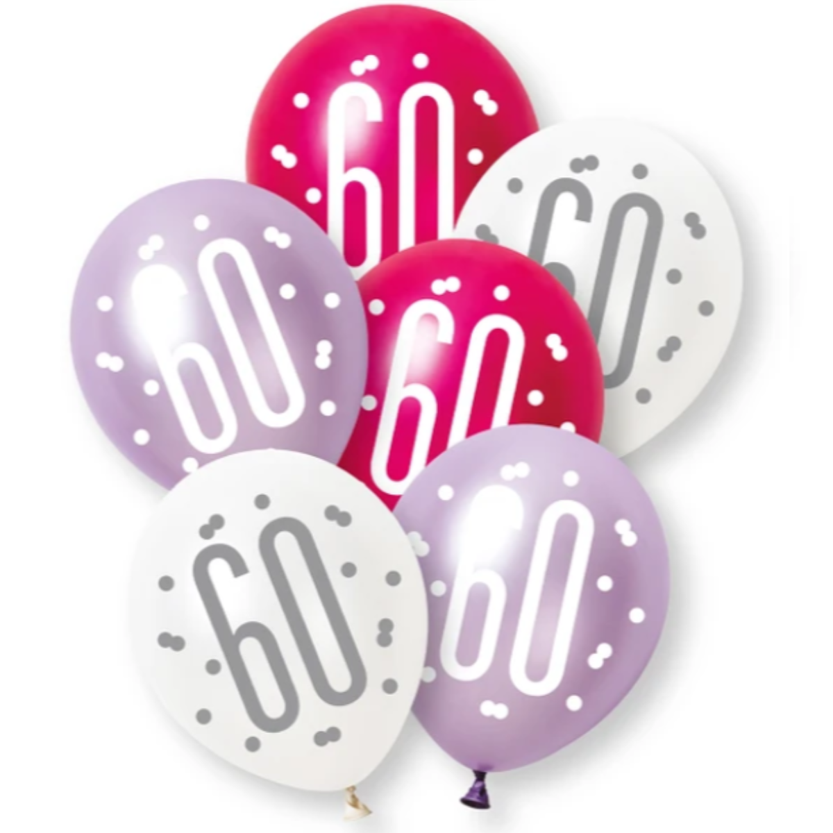 Unique Balloons - 6 x 12" Age 60 Pink & Purple Glitz