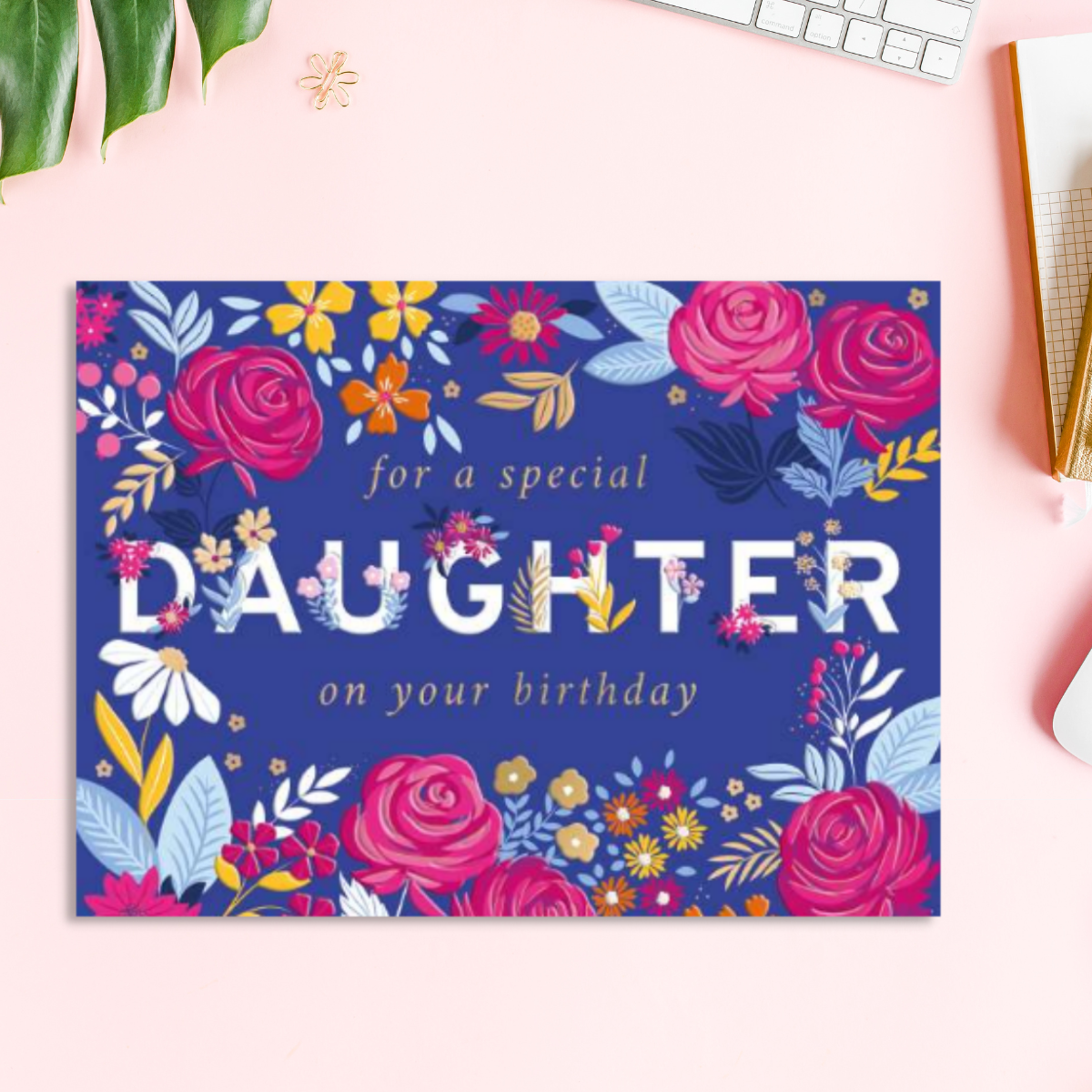 Daughter Birthday Card - Floral Text