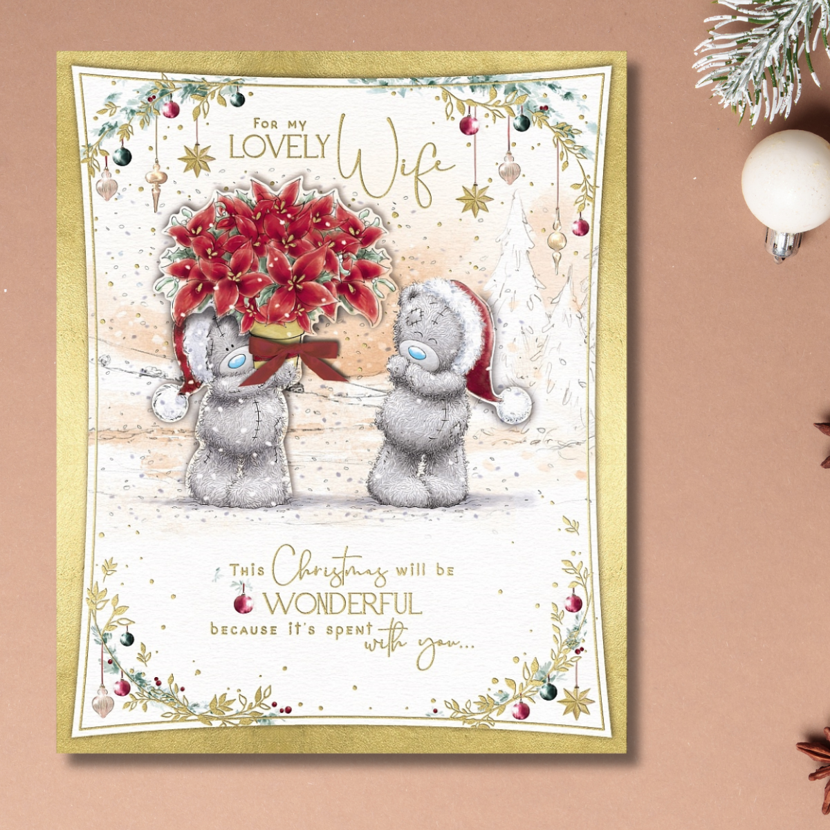 Wife Boxed Christmas Card - Me To You Bears With Poinsettia
