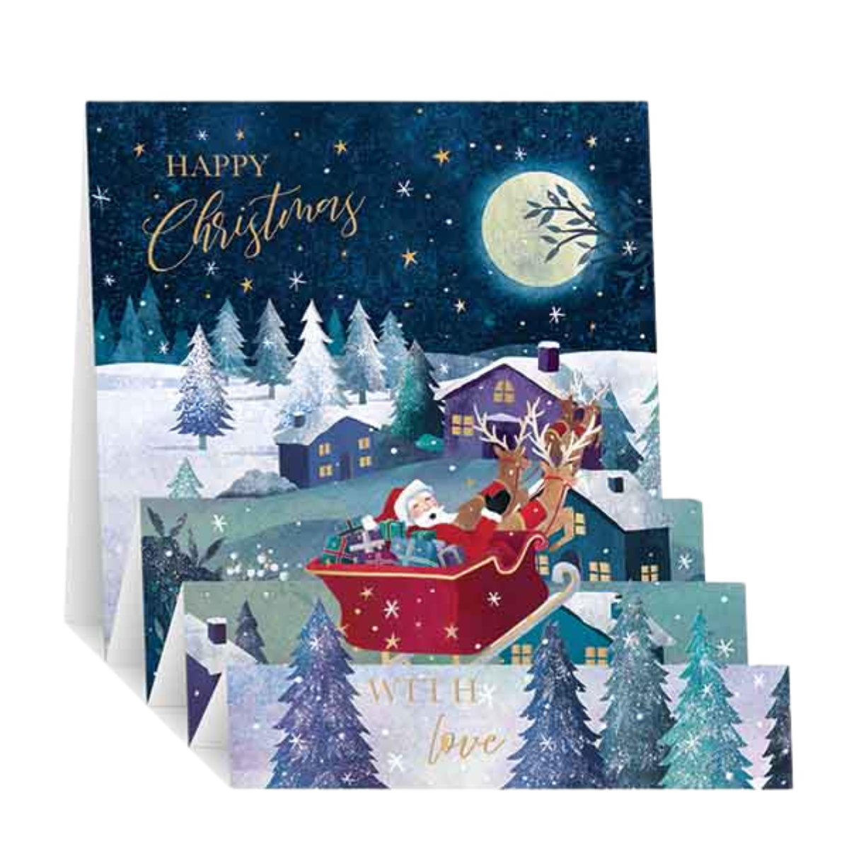 Open Christmas Card - Zig Zag Pop Up Santa Sleigh