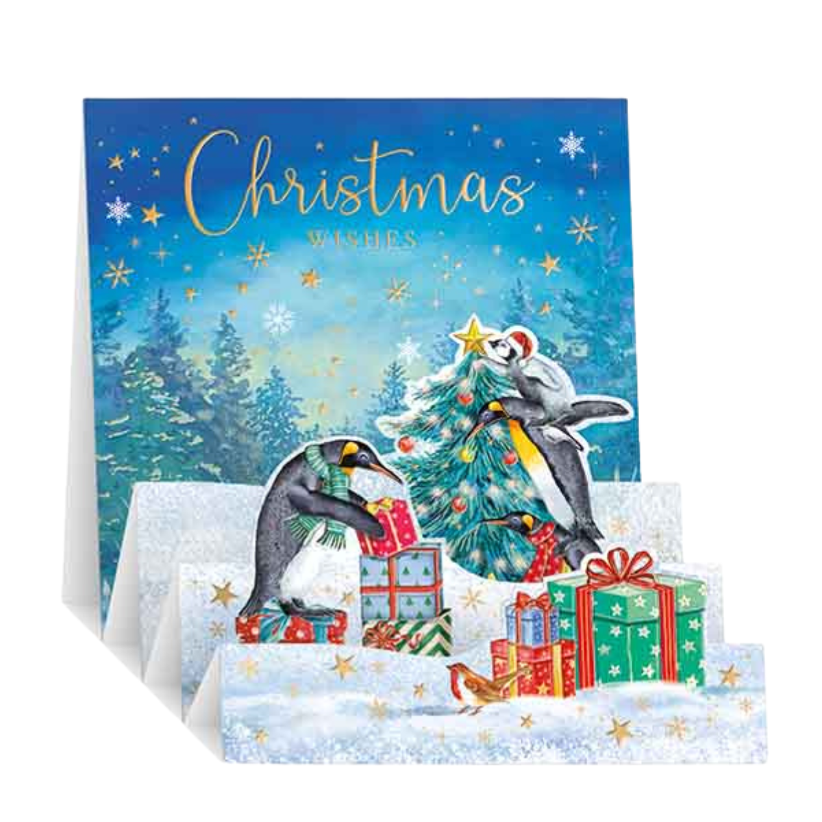 Open Christmas Card - Zig Zag Pop Up Penguin Gifts