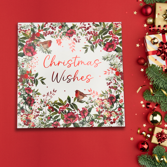 10 x Christmas Cards In Box - Festive Florals Christmas Wishes