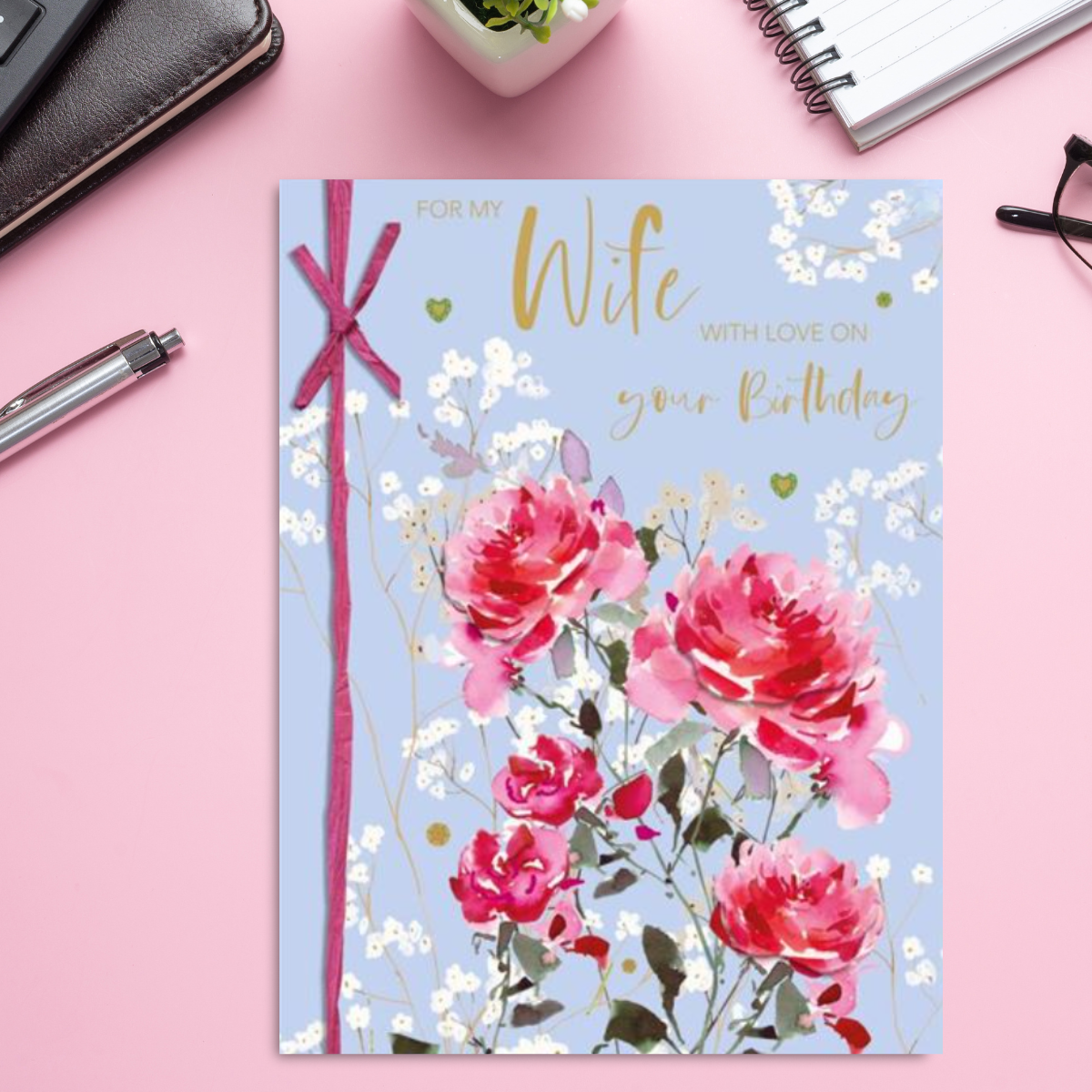 Wife Birthday Card - Boxed Watercolour Roses