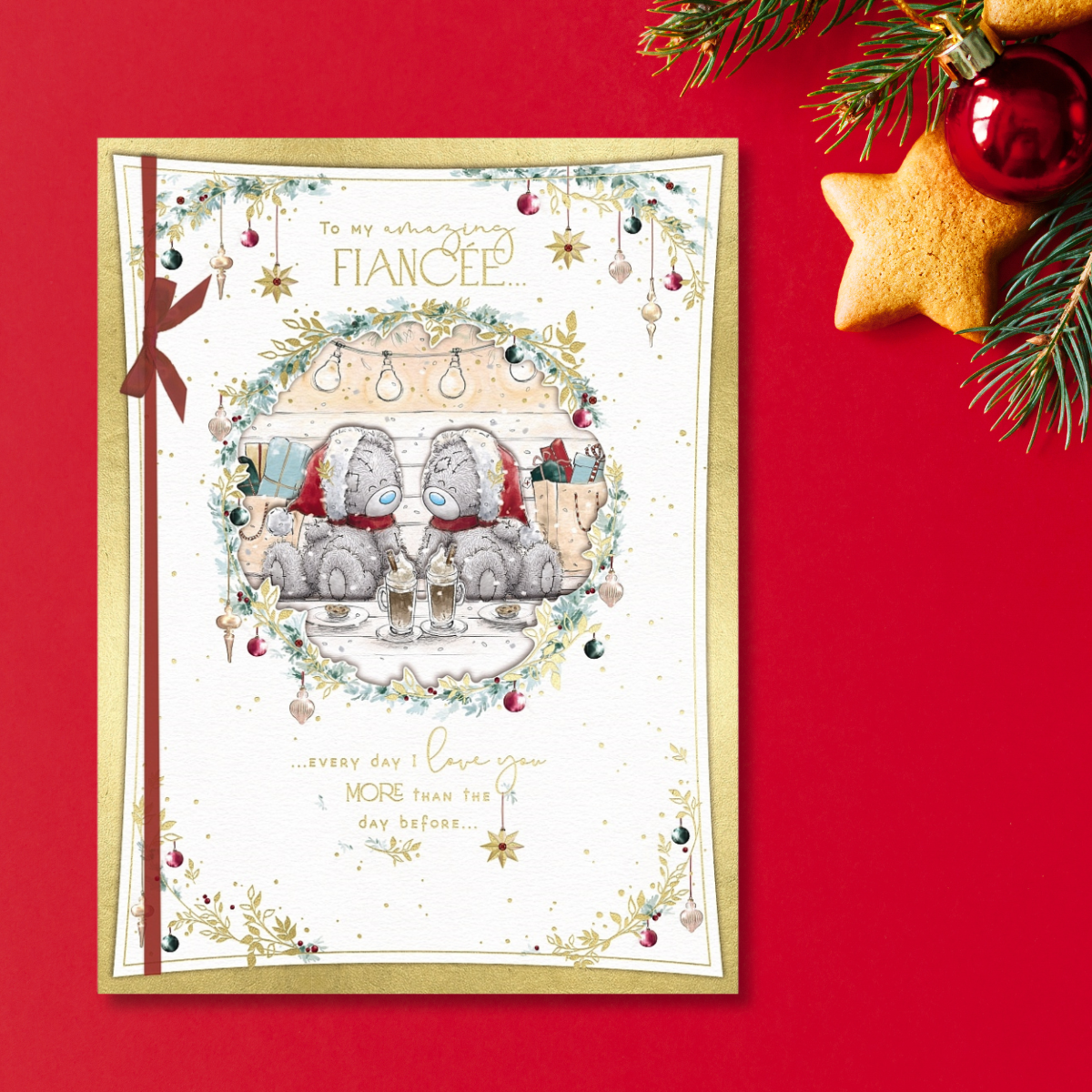 Fiancée Boxed Christmas Card - Me To You Bears Drinking Hot Chocolate