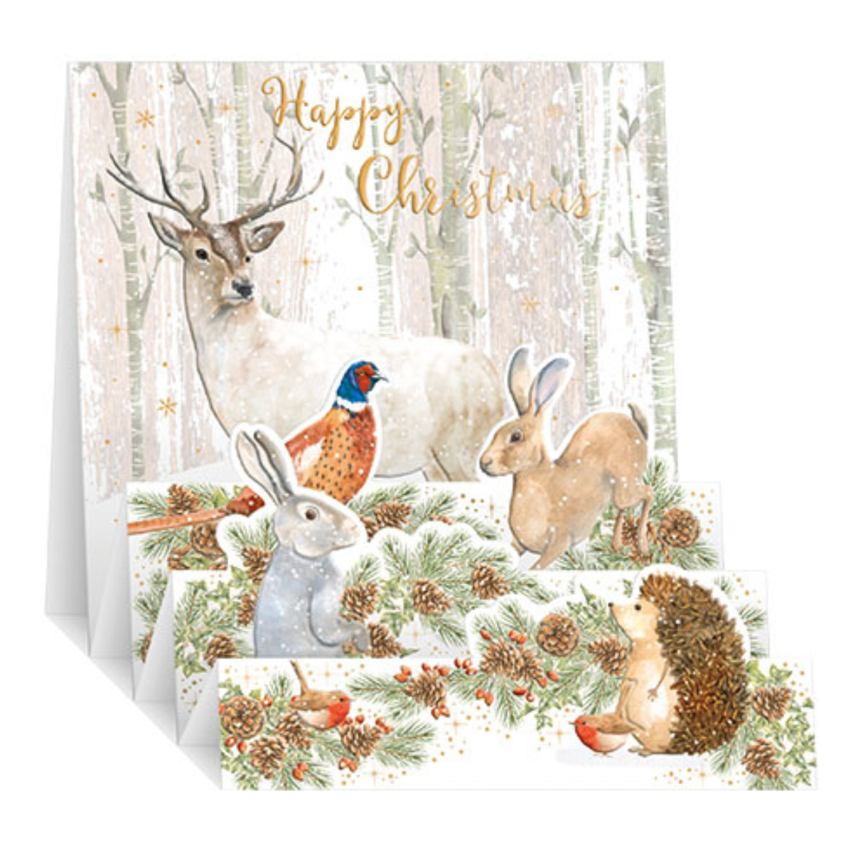 Open Christmas Card - Zig Zag Pop Up Woodland Animals