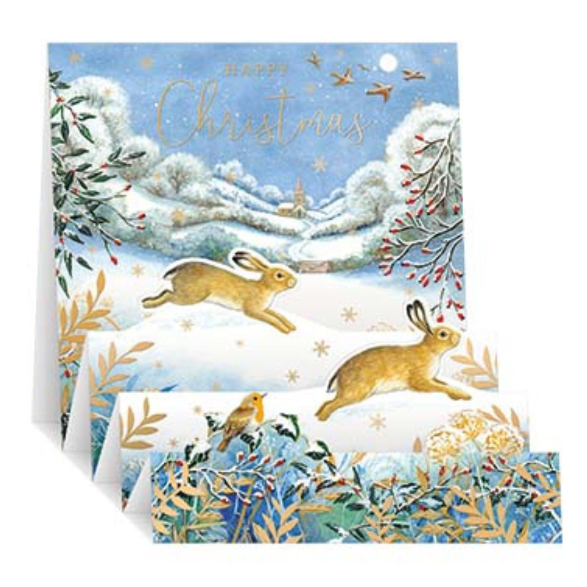 Open Christmas Card - Zig Zag Pop Up Snowy Hares