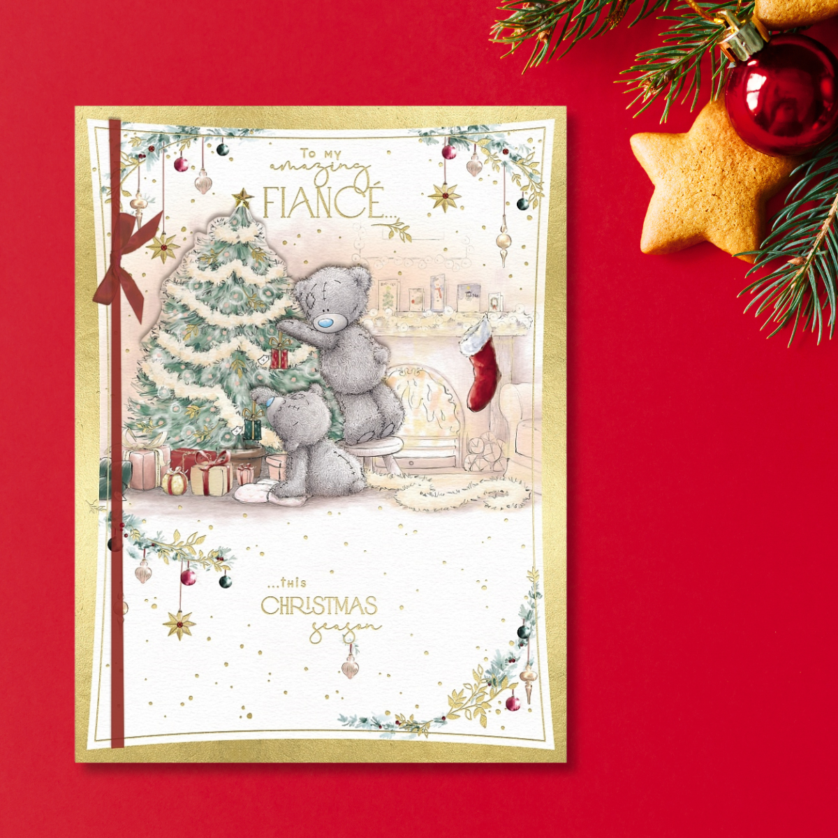 Fiancé Boxed Christmas Card - Me To You Bears Decorating Tree