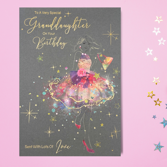 Granddaughter Birthday Card - Grace Sparkly Dress