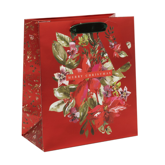 Christmas Gift Bag Medium - Plush Poinsettia