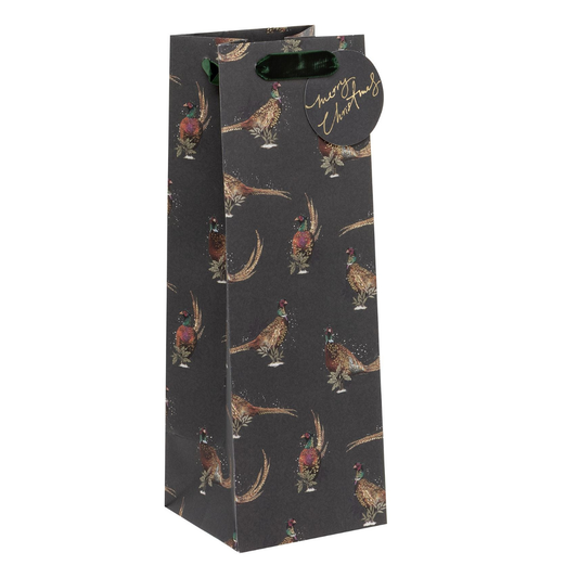 Christmas Gift Bottle Bag - Jolly Pheasants