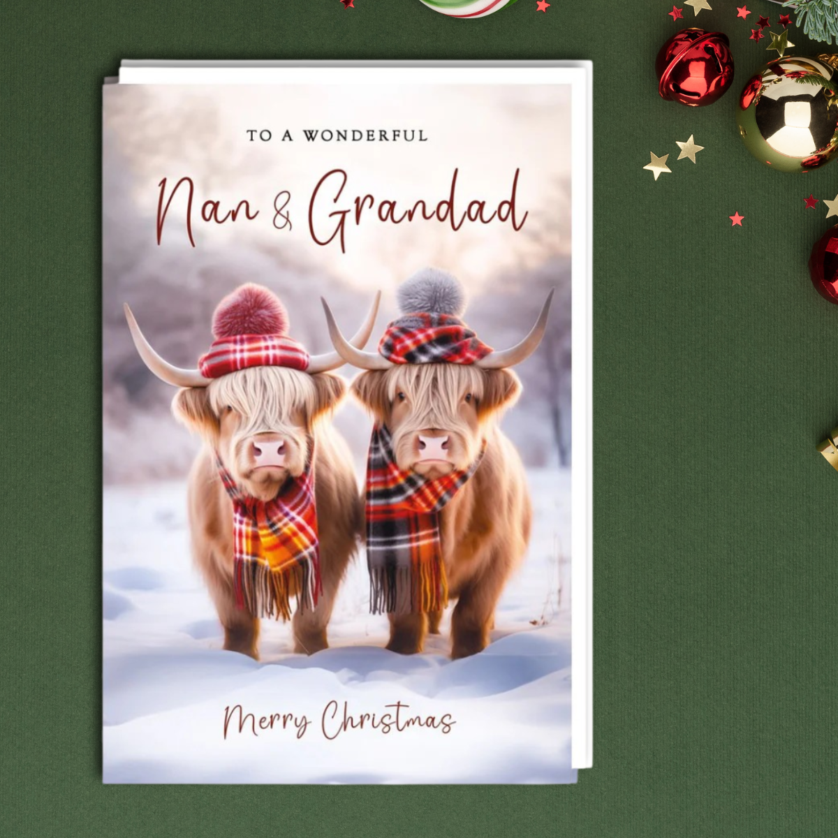 Nan & Grandad Christmas Card - Highland Cows
