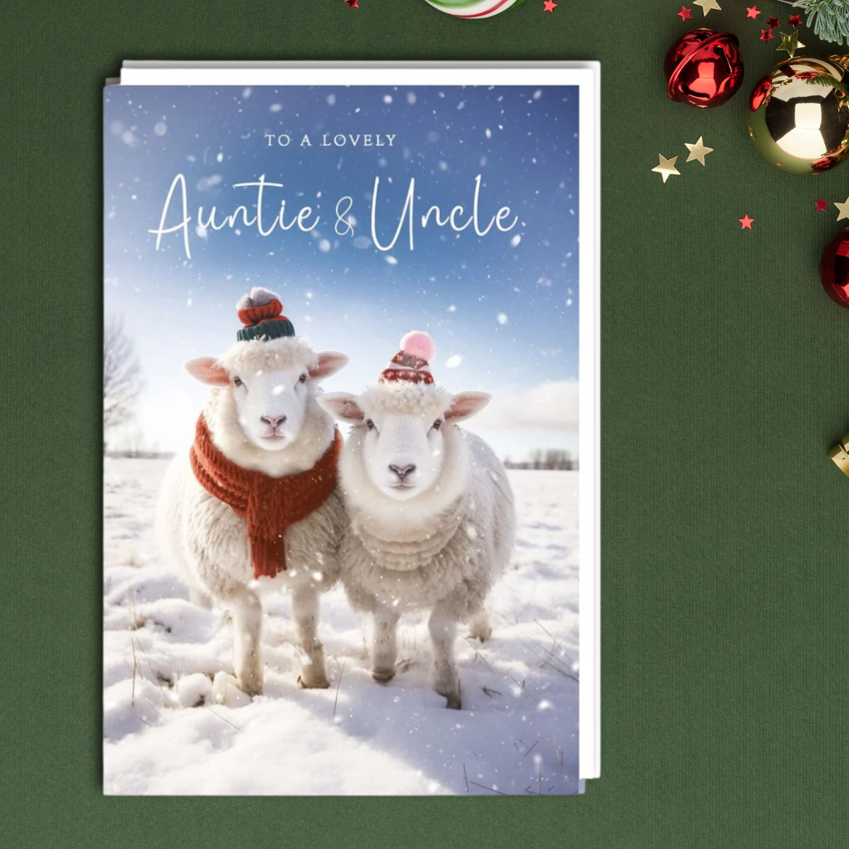 Auntie & Uncle Christmas Card - Sheep In Jumpers