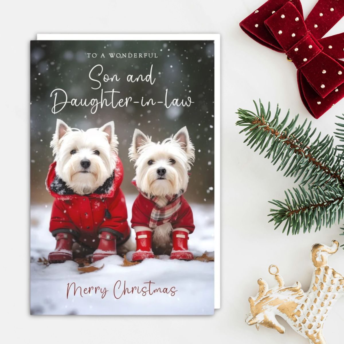 Son & Daughter In Law Christmas Card - Highland Terriers