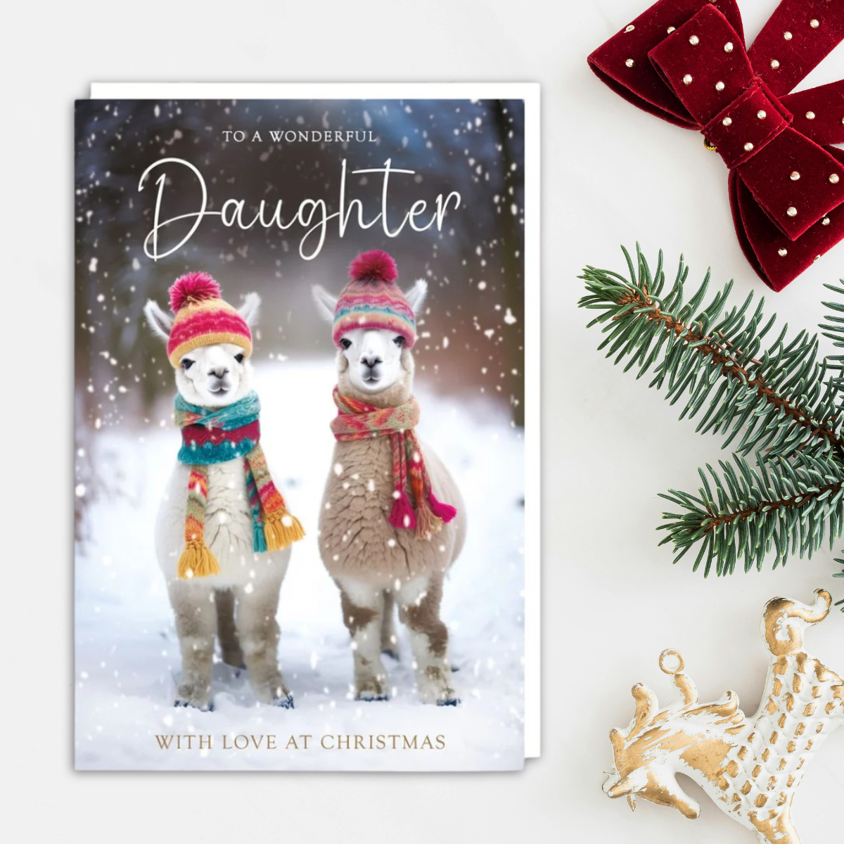 Daughter Christmas Card - Llamas In Scarves & Hats