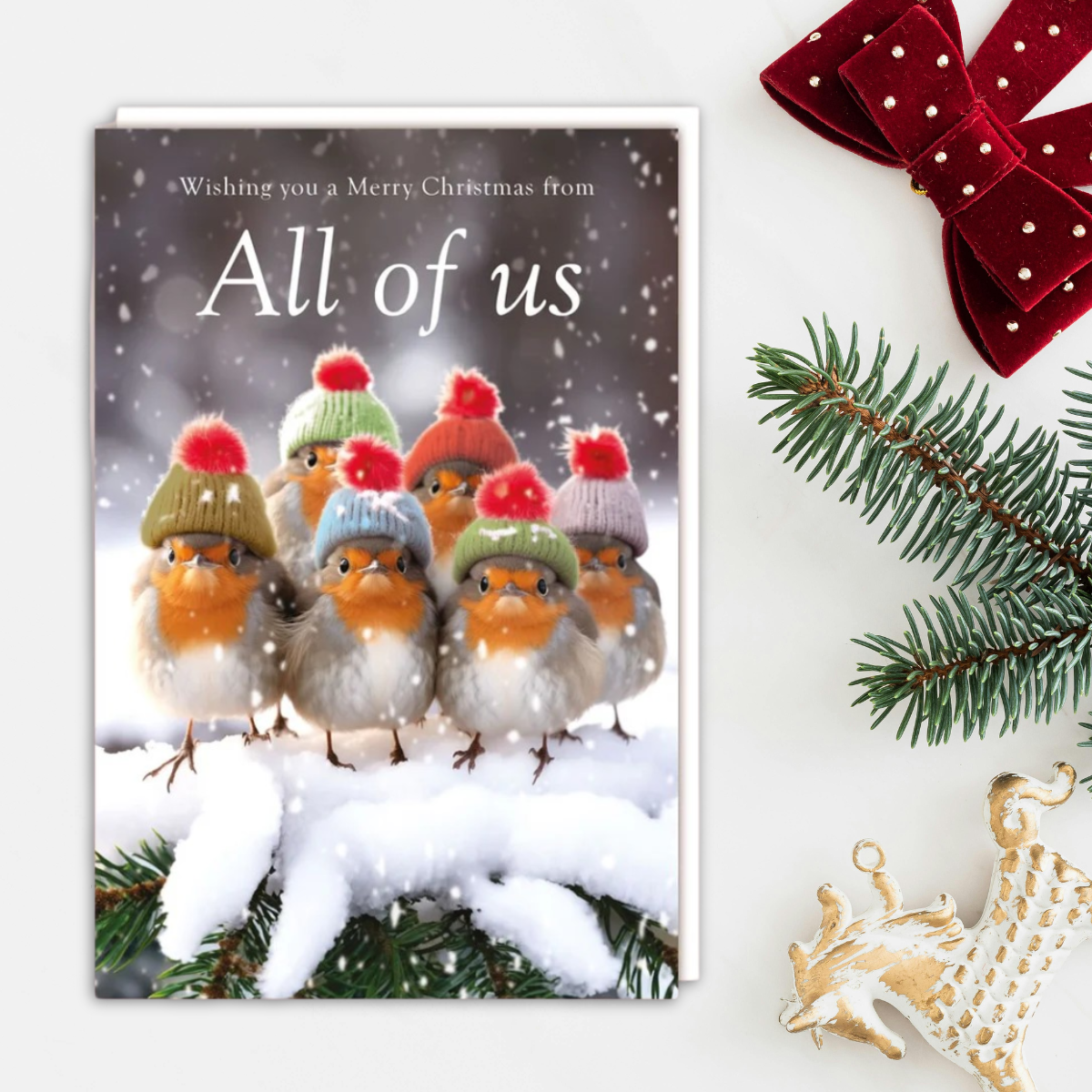 From All Of Us Christmas Card - Robins In Hats