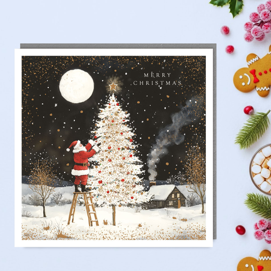 Charity Christmas Cards - 5 x Santa Decorating Tree