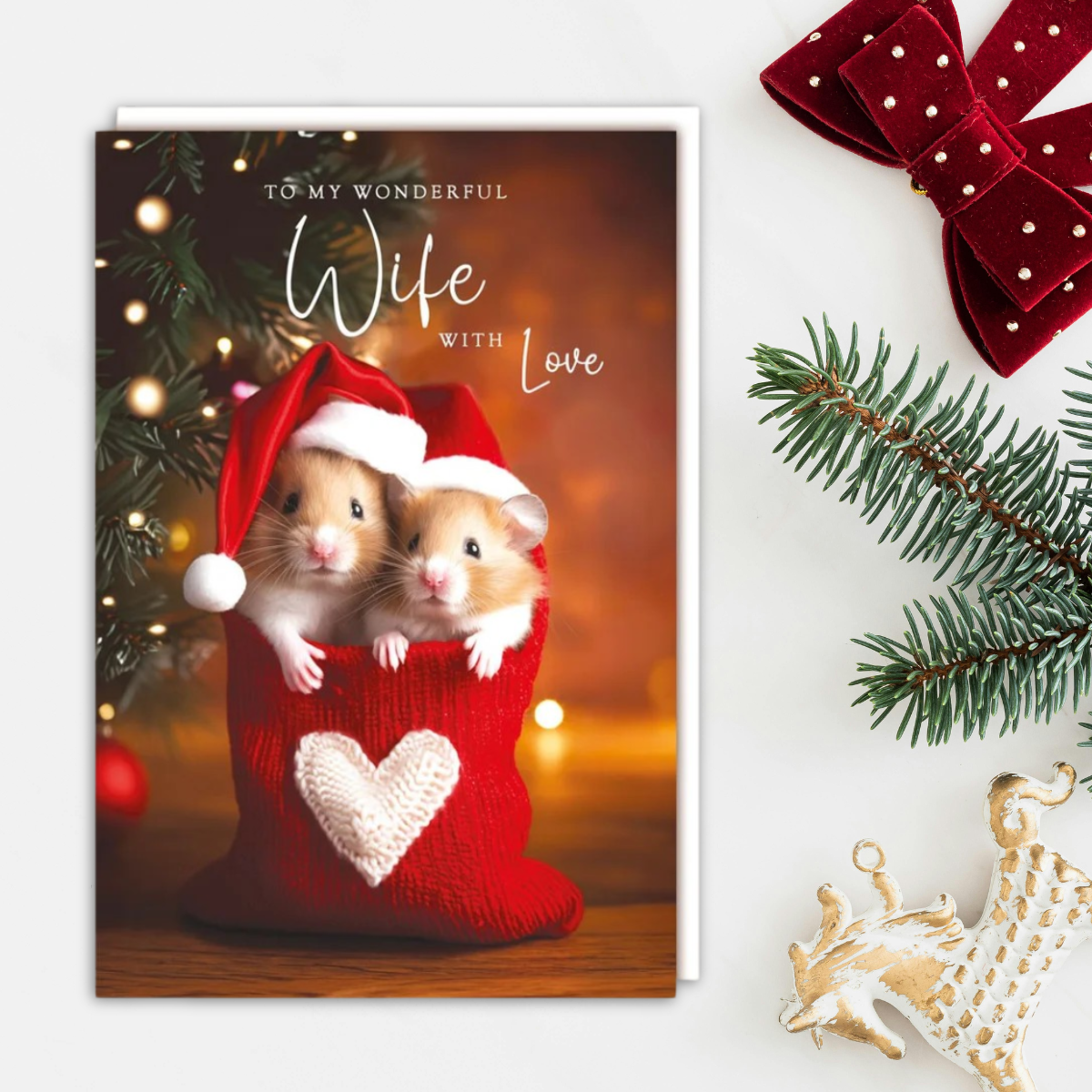 Wife Christmas Card - Hamsters In Christmas Sack