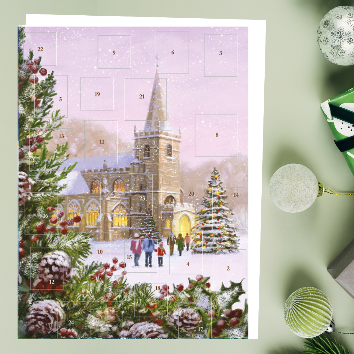 Advent Calendar - Snowy Church Scene