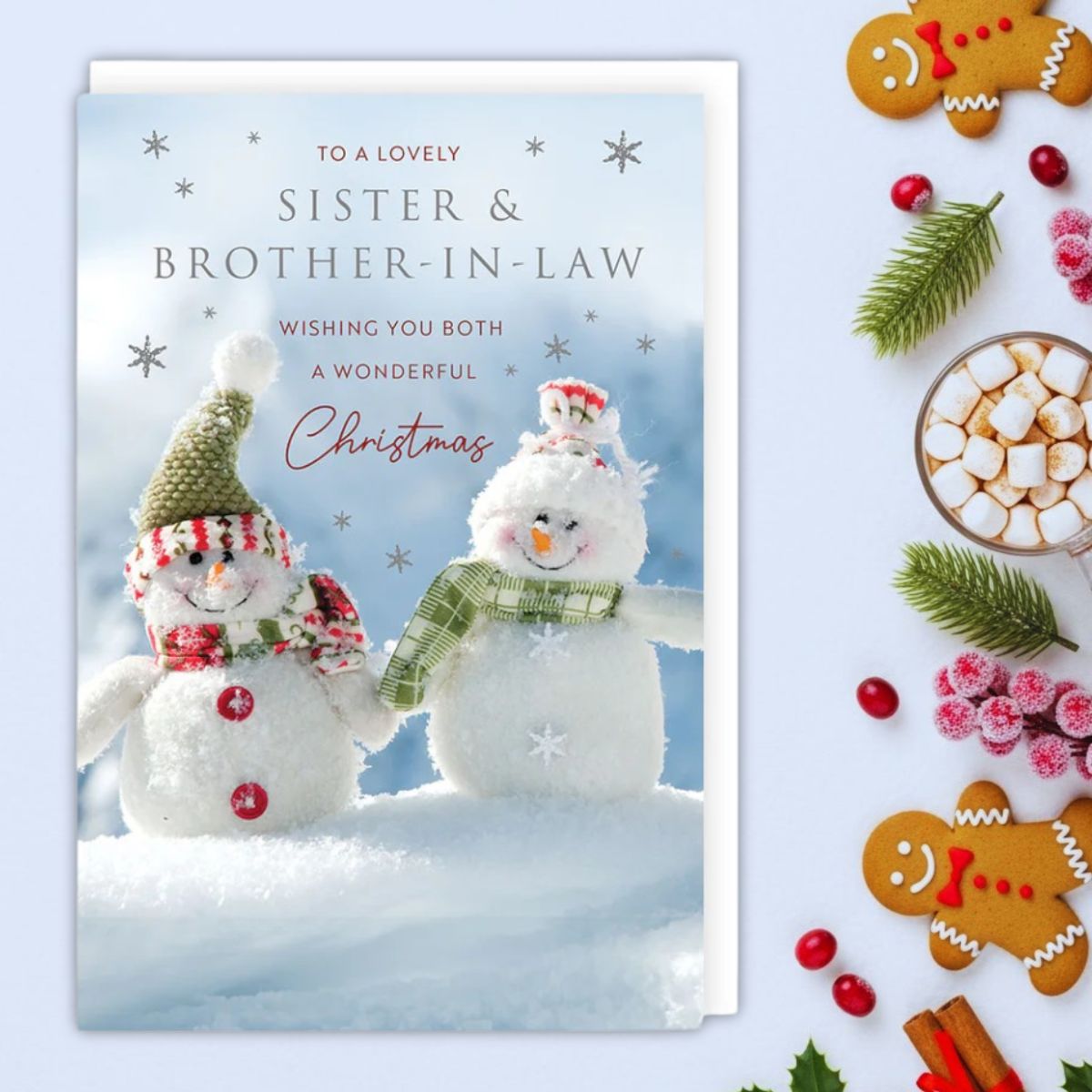 Sister & Brother-in-Law Christmas Card - Photographic Snowmen