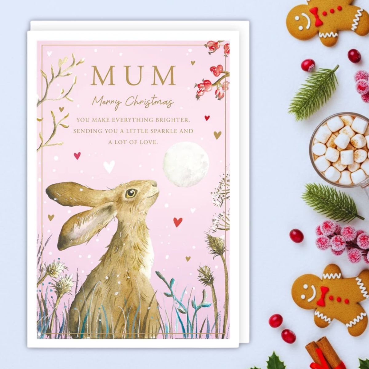 Mum Christmas Card - Cute Rabbit & Moon