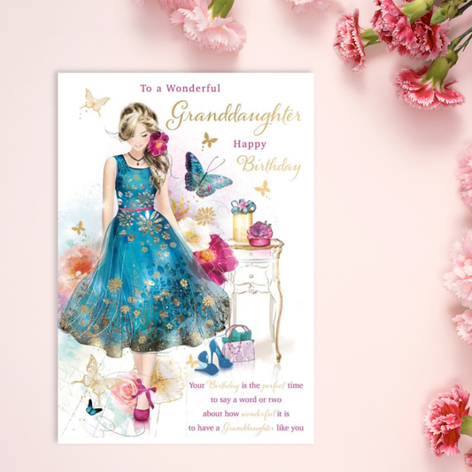 Granddaughter Birthday Card - Butterfly Dress