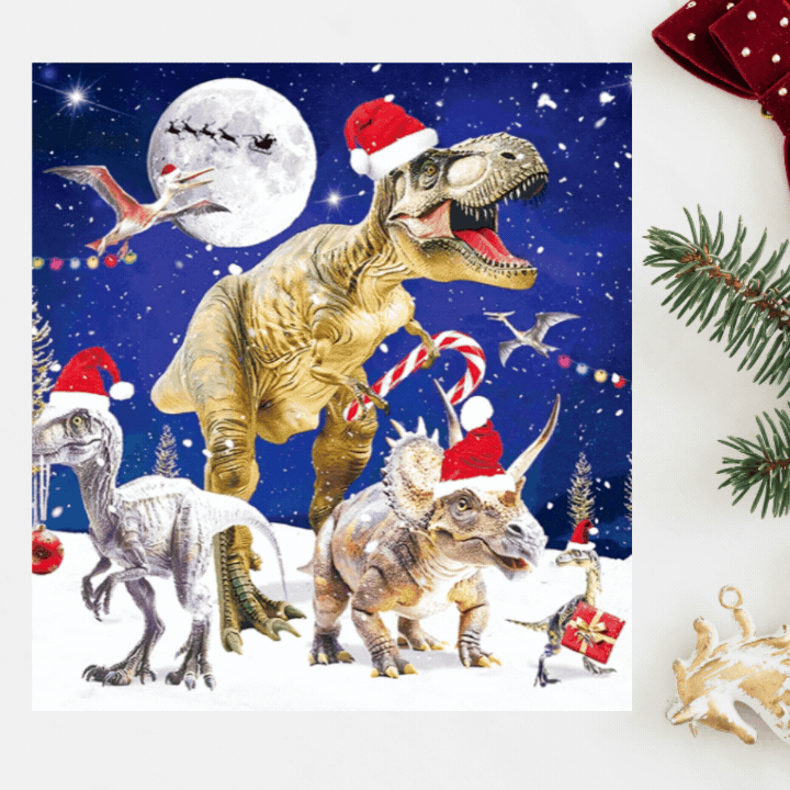 Open Christmas Card - 3D Lenticular Dinosaurs