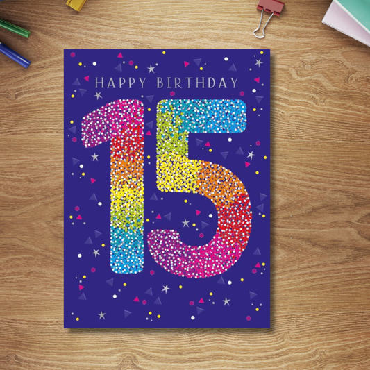 15th Birthday Card - Rainbow Numbers