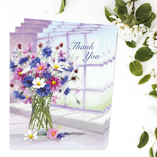 Notelets Thank You - Vase Of Flowers - Pack of 4