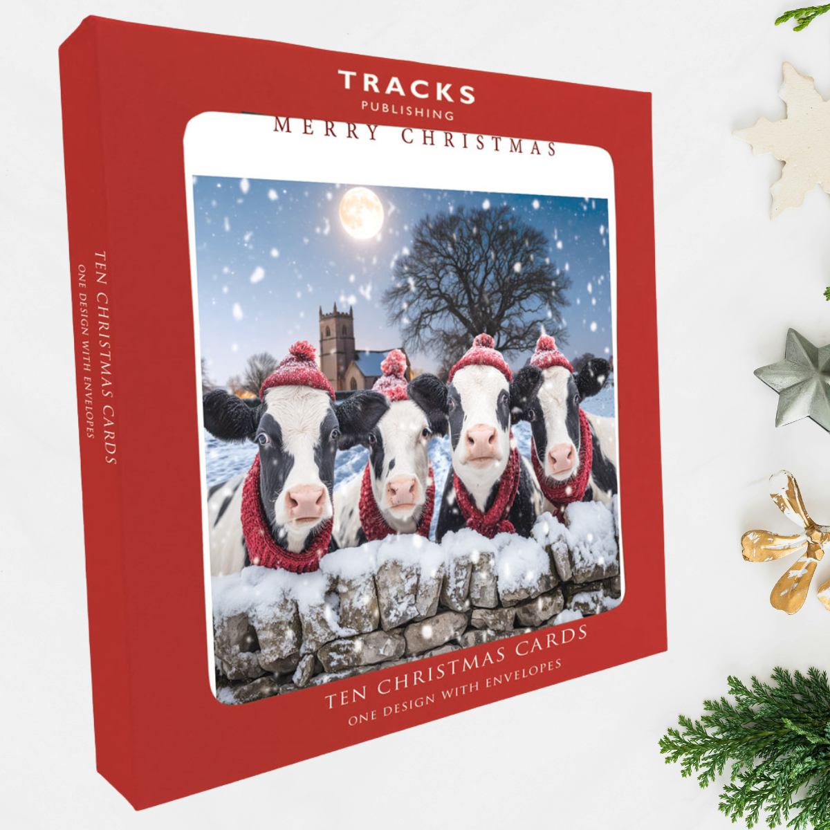 10 x Christmas Cards In Box - Christmas Cows