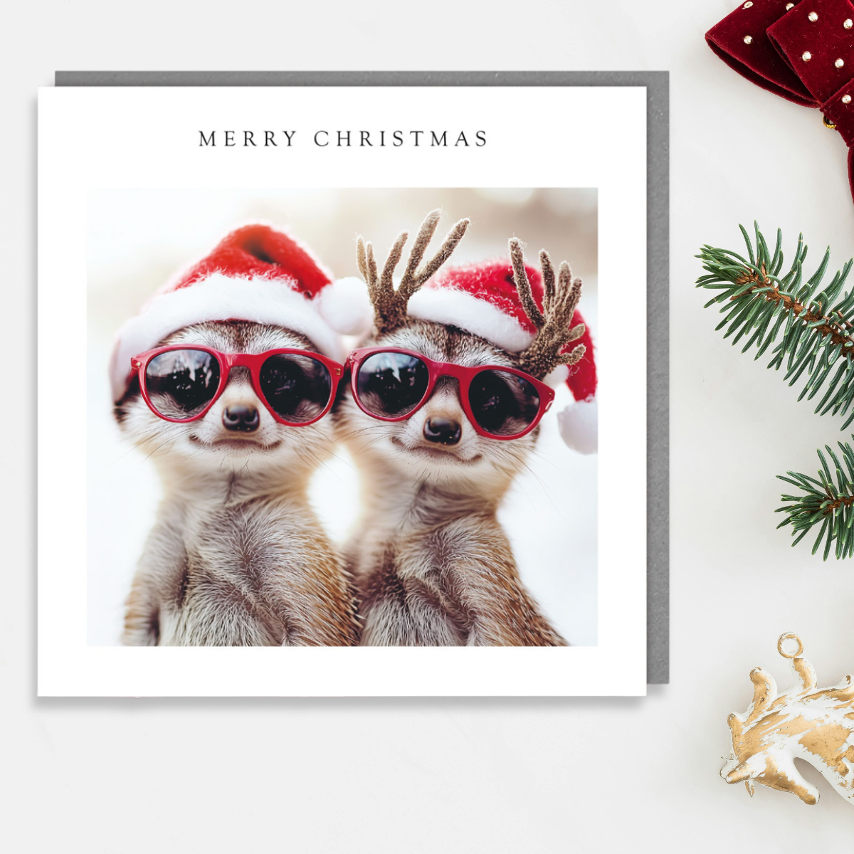 Open Christmas Card - Festive Meerkats