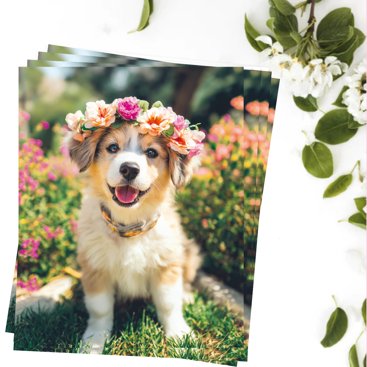 Notelets Blank - Dog & Floral Headband - Pack of 4