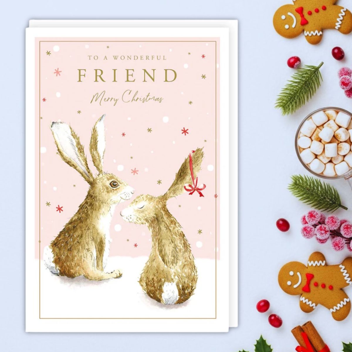 Friend Christmas Card - Cute Bunnies