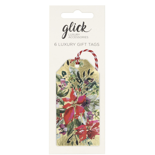 Christmas Tags Multipack - 6 x Plush Poinsettia Gold
