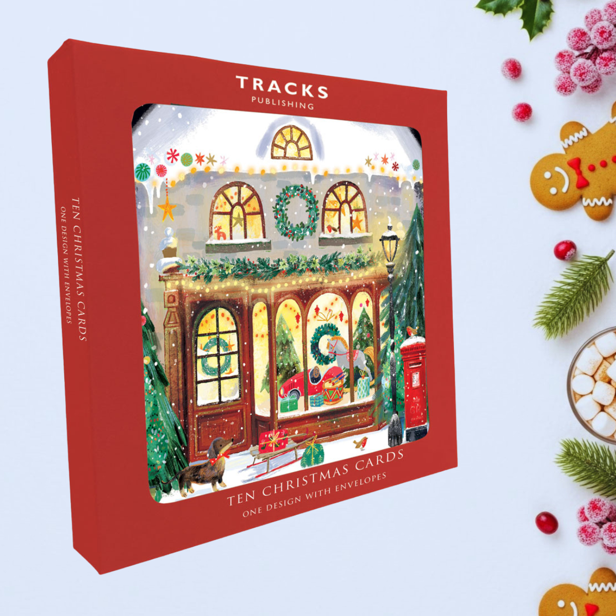 10 x Christmas Cards In Box - Sleigh & Sausage Dog
