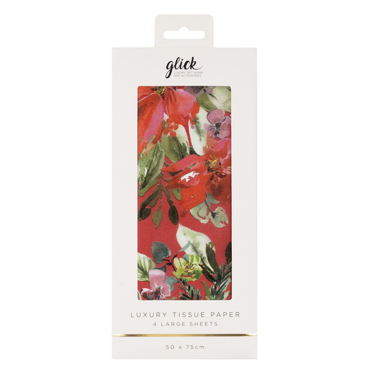 Christmas Printed Tissue Paper - Plush Poinsettia Red