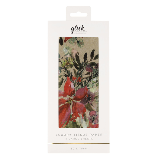 Christmas Printed Tissue Paper - Plush Poinsettia Gold
