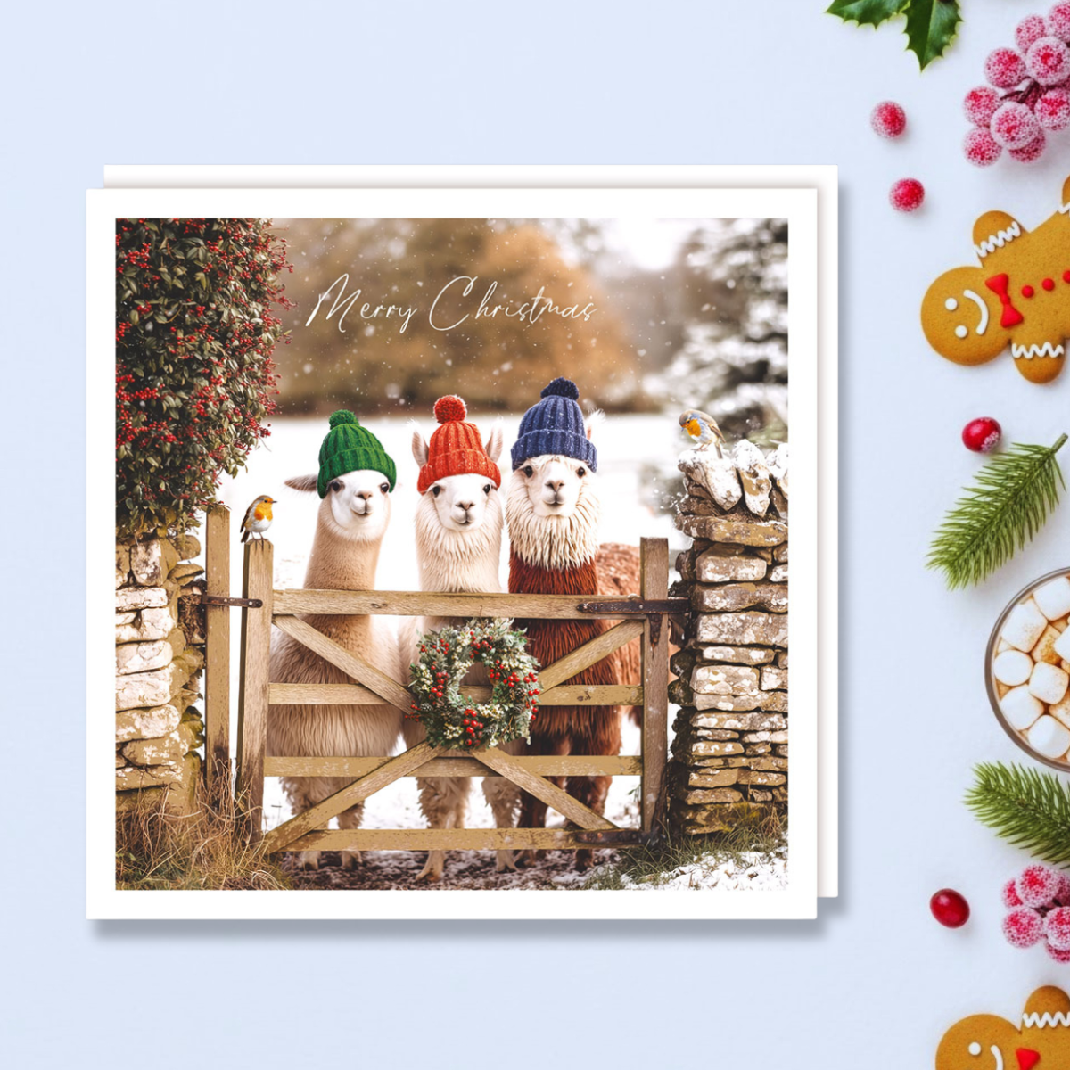 Charity Christmas Cards - 5 x Snowy Alpacas