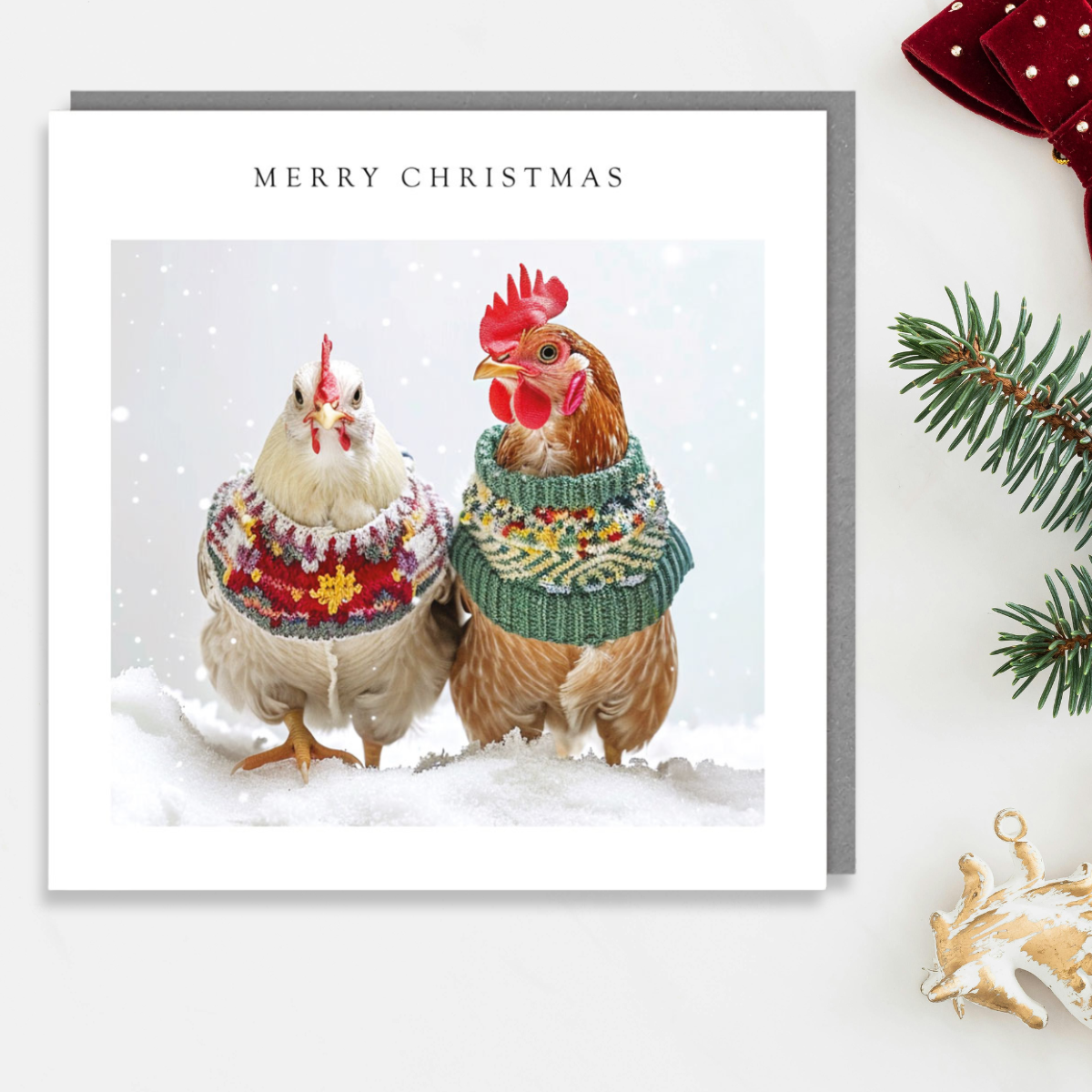 Open Christmas Card - Christmas Chickens