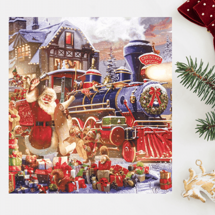 Open Christmas Card - 3D Lenticular Santa & Train