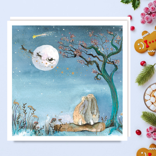 Charity Christmas Cards - 5 x Rabbits & Moon