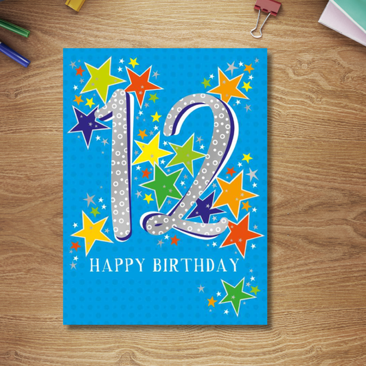 12th Birthday Card - All The Rage Neon Stars
