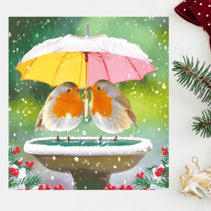 Open Christmas Card - 3D Lenticular Robins