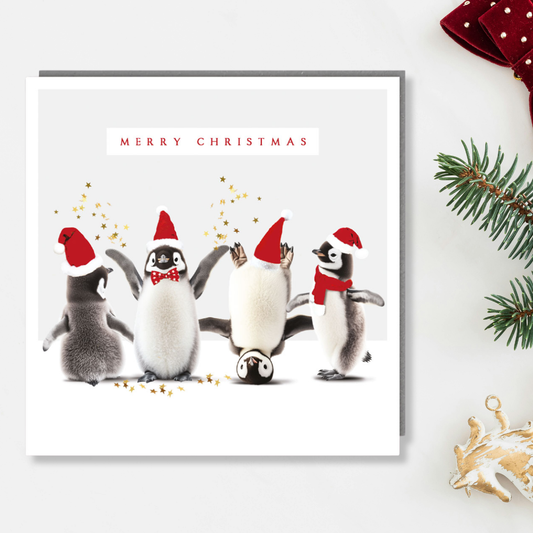 Charity Christmas Cards - 5 x Party Penguins