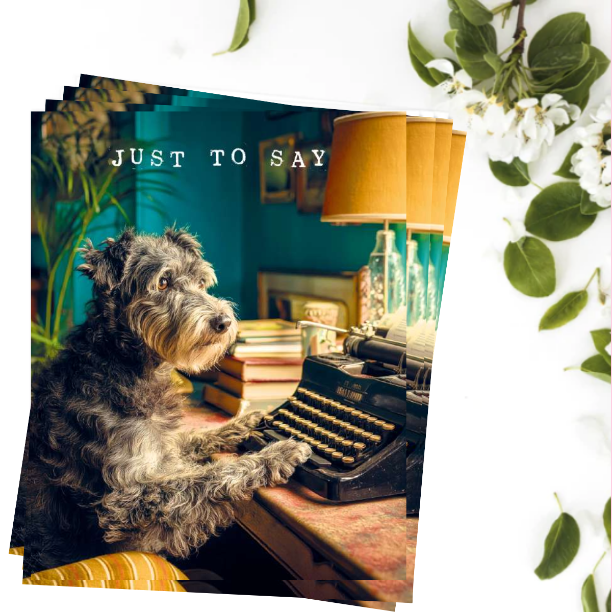 Notelets Just To Say - Dog Using Typewriter - Pack Of 4