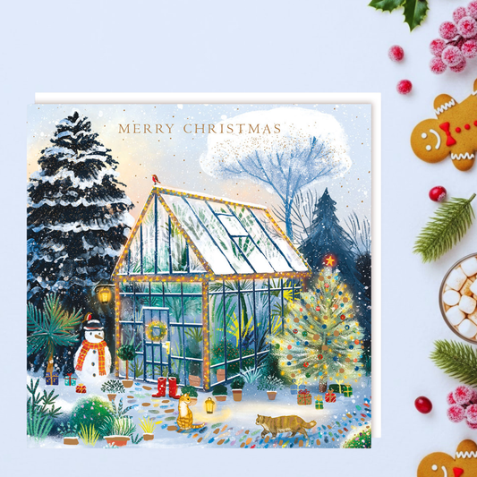 Charity Christmas Cards - 5 x Snowman & Greenhouse
